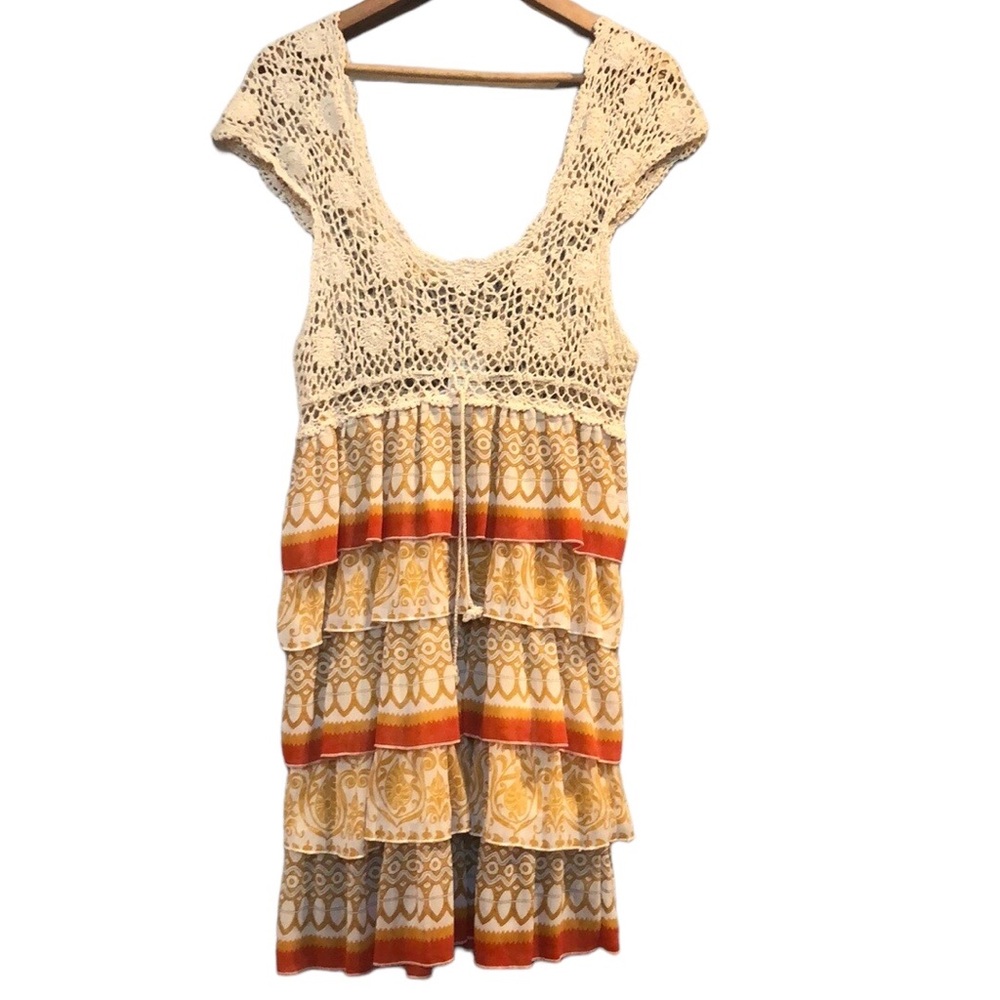 Passion concept boho crochet tiered mini dress L